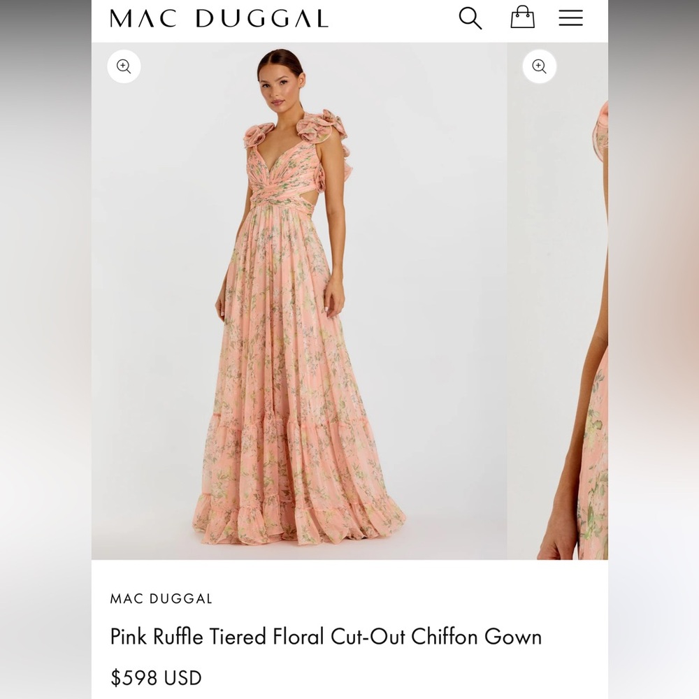 MAC DUGGAL 67803 Ruffle FLORAL CUT-OUT CHIFFON GOWN NWT